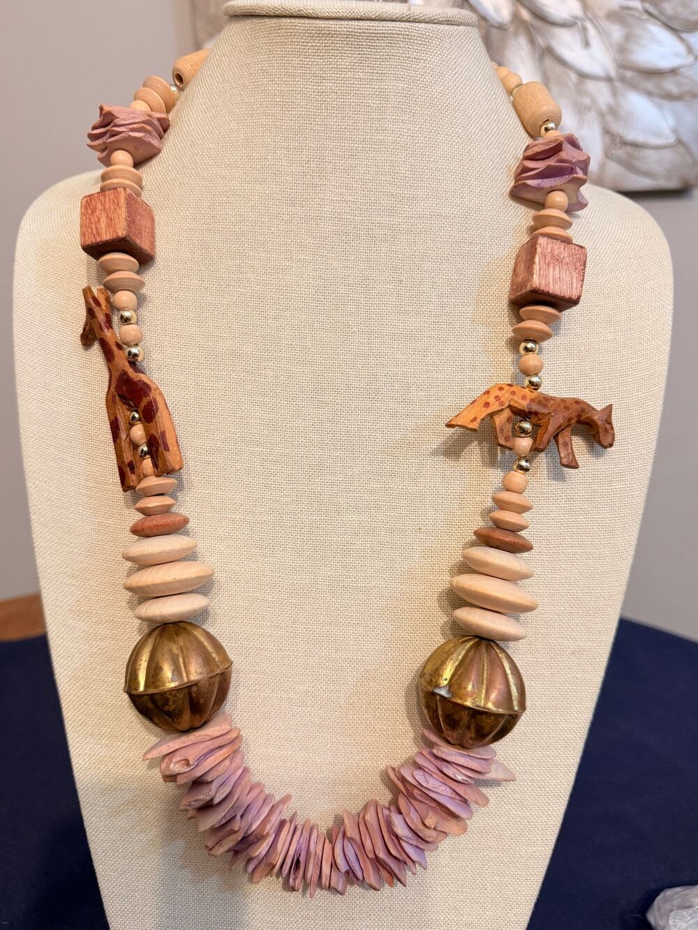 Vintage 28” Wood Safari Animal Runway Statement Necklace
